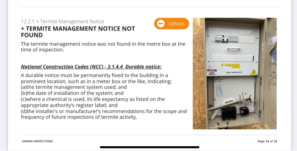 Frame report defects still not rectified at lock-up, recorded during a lock-up inspection in Point Cook